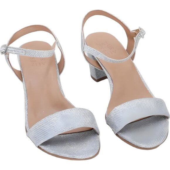 Naturalizer Bristol Silver Glitter Block Heel Dress Sandals Women's US 8W - Picture 1 of 6